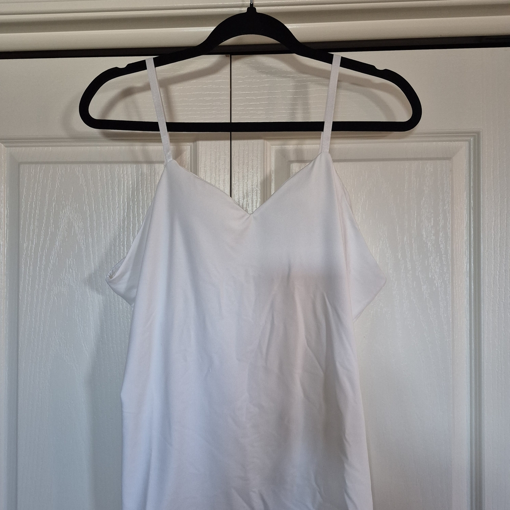 White Spaghetti Adjustable Strap V-Neck Tank Top with built-in pads - Women